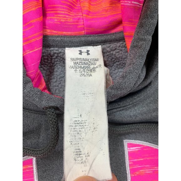 Under Armour Logo Polyester Hoodie Sweatshirt (Women's Small) Pink/Gray - Picture 3 of 11
